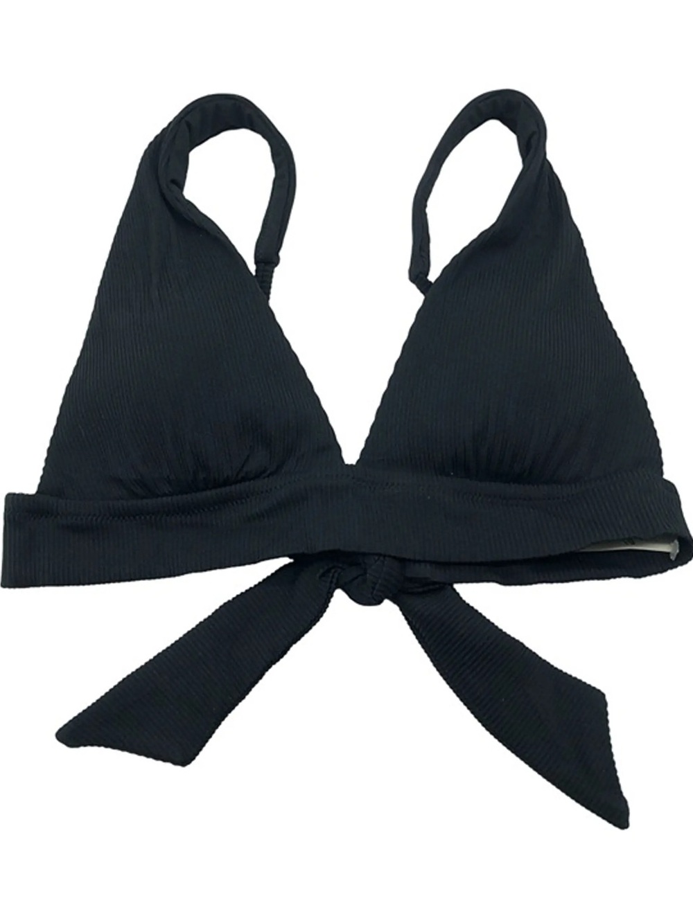 Aerie Ribbed Tie Longline Triangle Bikini Top in Black